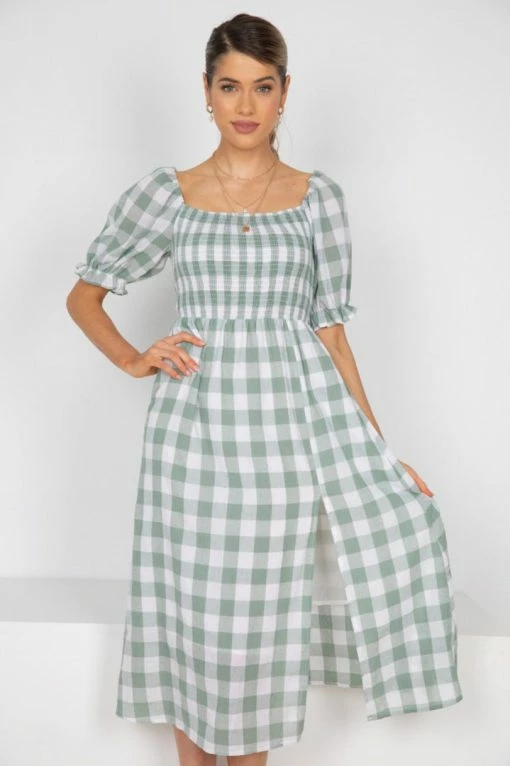 YH & Co (Chloe Yip) CLOTHING Lettice Dress - Sage Gingham 3 YH & Co (Chloe Yip) CLOTHING Lettice Dress - Sage Gingham