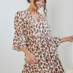 Miracle Fashion Litzy Dress - Beige Print