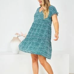 HQ Fashion CLOTHING Loida Dress - Green Print