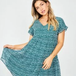 HQ Fashion CLOTHING Loida Dress - Green Print