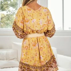 HQ Fashion Luisyana Dress - Yellow Print CLOTHING