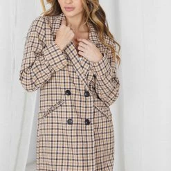Into Fashion Magnoley Coat - Brown Check CLOTHING 14 Into Fashion Magnoley Coat - Brown Check CLOTHING