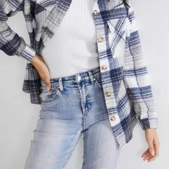 Miracle Fashion Mikoly Shirt Jacket - Blue Check