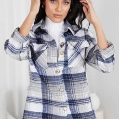 Miracle Fashion Mikoly Shirt Jacket - Blue Check