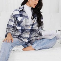 Miracle Fashion Mikoly Shirt Jacket - Blue Check