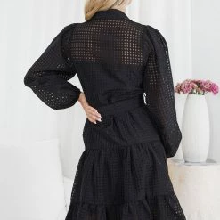 Sunny Girl Notepad Long Sleeve Dress - Black CLOTHING