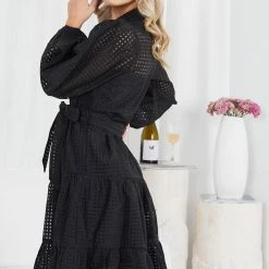 Sunny Girl Notepad Long Sleeve Dress - Black CLOTHING 11 Sunny Girl Notepad Long Sleeve Dress - Black CLOTHING