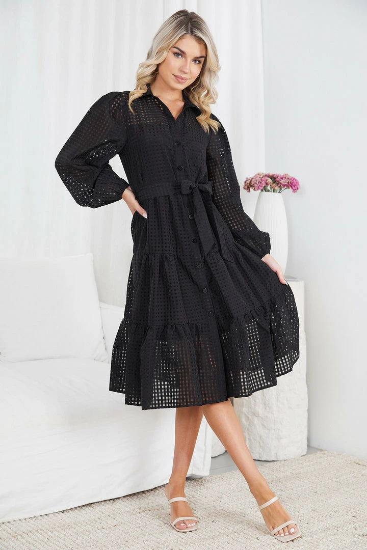 Sunny Girl Notepad Long Sleeve Dress - Black CLOTHING 7 Sunny Girl Notepad Long Sleeve Dress - Black CLOTHING