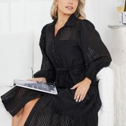 Sunny Girl Notepad Long Sleeve Dress - Black CLOTHING 14 Sunny Girl Notepad Long Sleeve Dress - Black CLOTHING