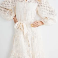Sunny Girl Notepad Long Sleeve Dress - Cream
