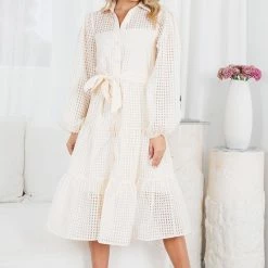 Sunny Girl Notepad Long Sleeve Dress - Cream