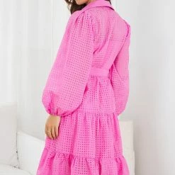 Sunny Girl Notepad Long Sleeve Dress - Pink CLOTHING