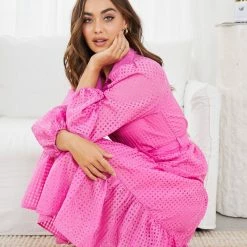 Sunny Girl Notepad Long Sleeve Dress - Pink CLOTHING