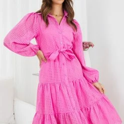 Sunny Girl Notepad Long Sleeve Dress - Pink CLOTHING