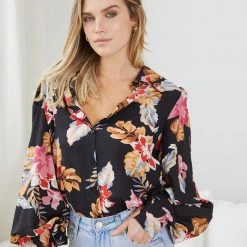Style Box CLOTHING Odesha Shirt - Black Floral