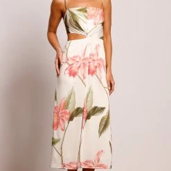 Pasduchas Palmarosa Twist Midi - Ivory Floral CLOTHING