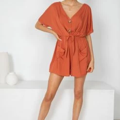 HQ Fashion Clava Playsuit - Rust CLOTHING