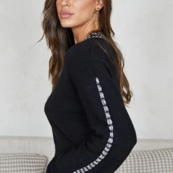 Pink Diamond Patches Knit - Black CLOTHING