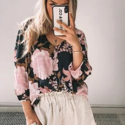 Label Of Love CLOTHING Marha Top - Navy Print