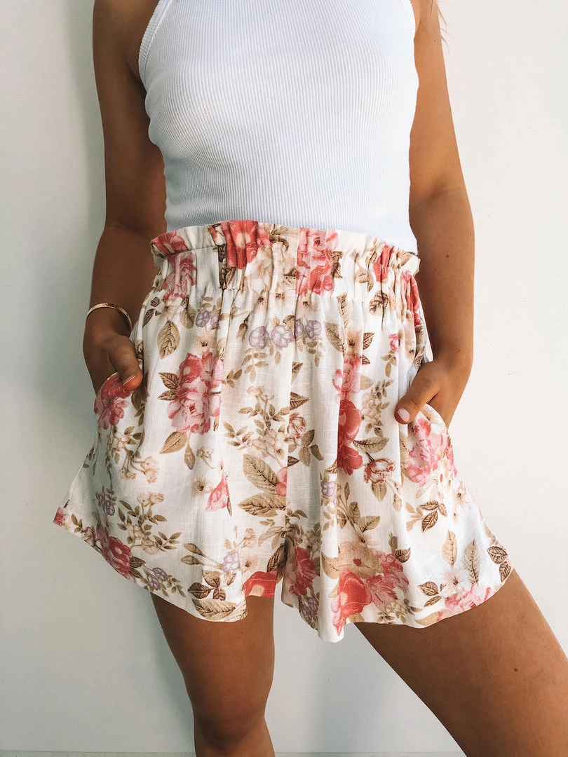 Paper Heart Celine Shorts - Cream Print CLOTHING 5 Paper Heart Celine Shorts - Cream Print CLOTHING