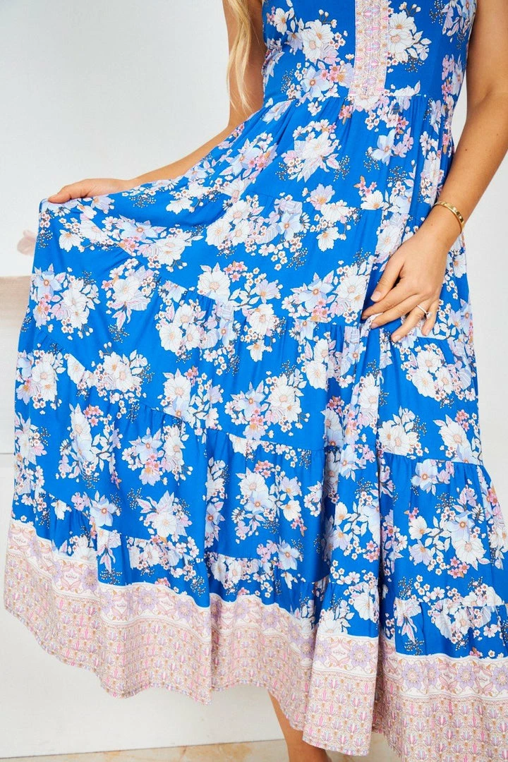 WeLove Fashion Reina Dress - Blue Print CLOTHING 7 WeLove Fashion Reina Dress - Blue Print CLOTHING