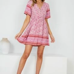 HQ Fashion Ricarda Dress - Pink Print CLOTHING