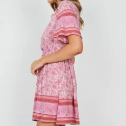 HQ Fashion Ricarda Dress - Pink Print CLOTHING 13 HQ Fashion Ricarda Dress - Pink Print CLOTHING