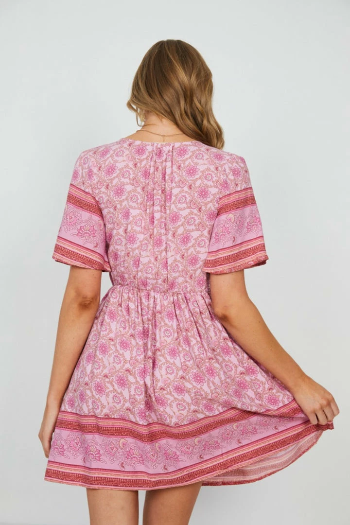 HQ Fashion Ricarda Dress - Pink Print CLOTHING 5 HQ Fashion Ricarda Dress - Pink Print CLOTHING