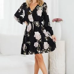 Miracle Fashion CLOTHING Sammine Dress - Black Floral