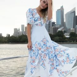 WeLove Fashion Sarmie Dress - Blue Floral CLOTHING