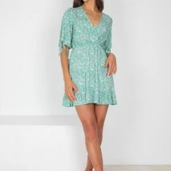 HQ Fashion Sena Dress - Green Print CLOTHING