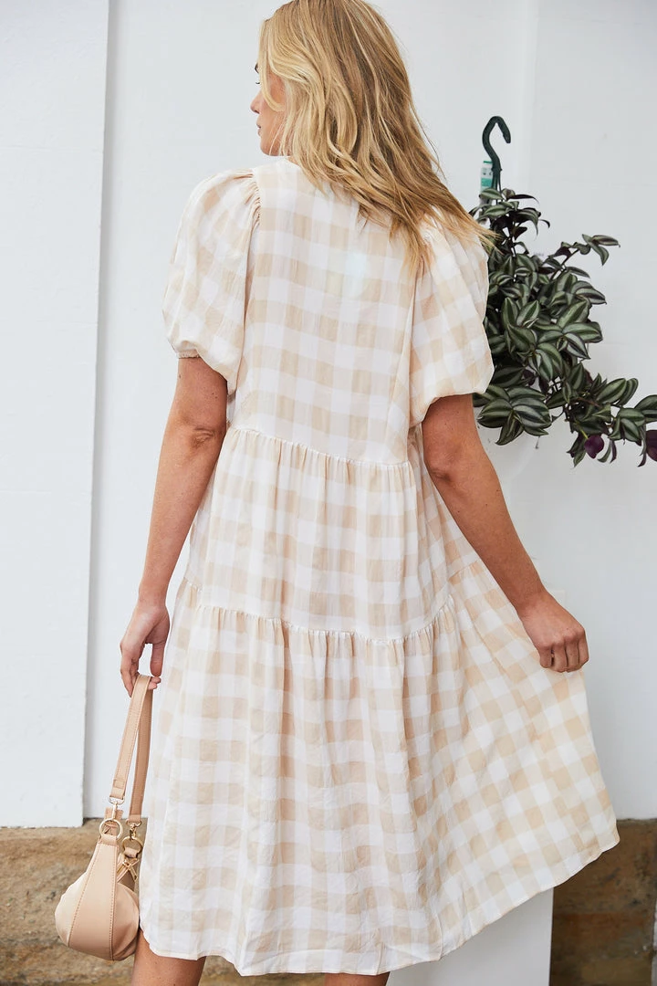 Into Fashion Shasta Dress - Beige Gingham 4 Into Fashion Shasta Dress - Beige Gingham