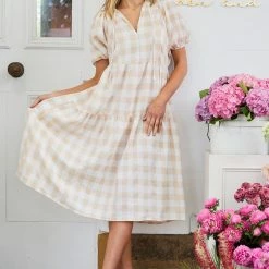 Into Fashion Shasta Dress - Beige Gingham