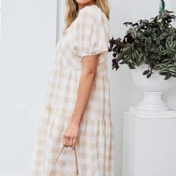 Into Fashion Shasta Dress - Beige Gingham 9 Into Fashion Shasta Dress - Beige Gingham