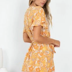 Rock Denim Shimma Dress - Orange Print CLOTHING