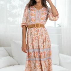 HQ Fashion Syden Dress - Peach Print CLOTHING
