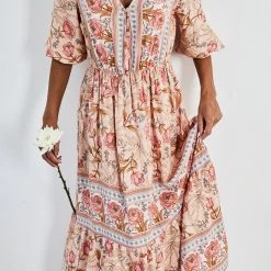 HQ Fashion Syden Dress - Peach Print CLOTHING