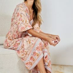 HQ Fashion Syden Dress - Peach Print CLOTHING