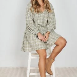 White Closet Peggie Dress - Khaki Print CLOTHING