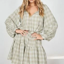 White Closet Peggie Dress - Khaki Print CLOTHING