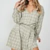 White Closet Peggie Dress - Khaki Print CLOTHING