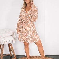 White Closet Alfia Dress - Tan Zebra