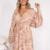 White Closet Alfia Dress - Tan Zebra 1 White Closet Alfia Dress - Tan Zebra