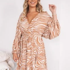 White Closet Alfia Dress - Tan Zebra