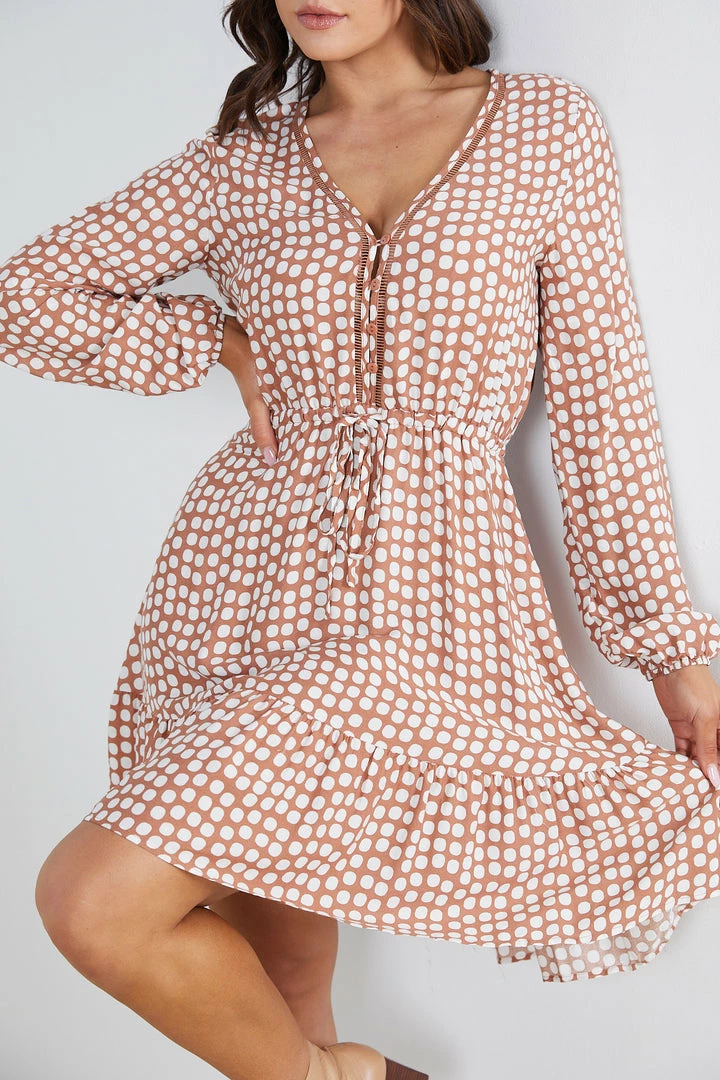 Miracle Fashion Tumanna Dress - Tan Spot 6 Miracle Fashion Tumanna Dress - Tan Spot