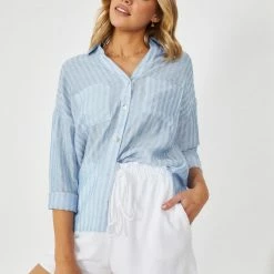 Into Fashion CLOTHING Verga Top - Blue Stripe