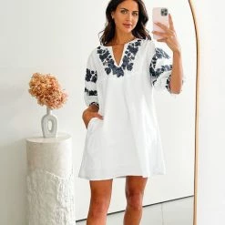 Pink Diamond CLOTHING Viviana Dress - White Print