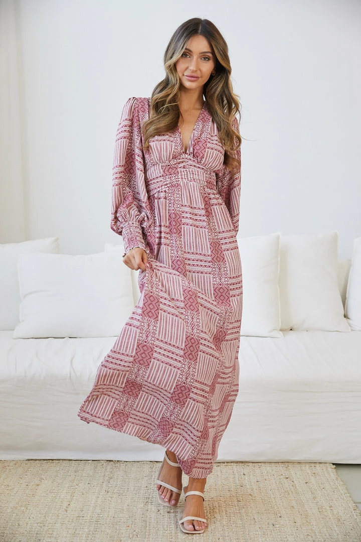 Dream House Vivianne Dress - Burgundy Print CLOTHING 3 Dream House Vivianne Dress - Burgundy Print CLOTHING