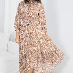Miracle Fashion Xyrille Dress - Rust Print CLOTHING