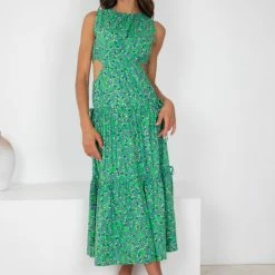 YH & Co (Chloe Yip) Yoshi Dress - Green Floral CLOTHING